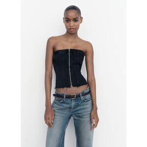 NWOT Zara black denim corset style top, L